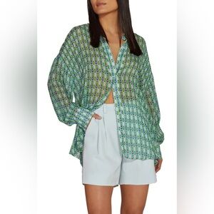 FAVORITE DAUGHTER The Friday Button-up Shirt In Retro Mosaic Print size Small